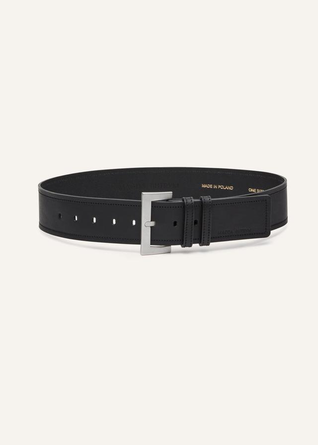 Wide black leather belt in silver Product Image