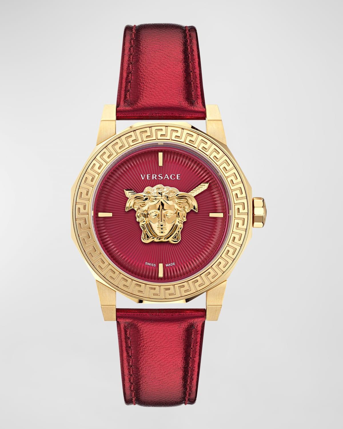 Versace Womens Swiss Medusa Deco Red Leather Strap Watch 38mm Product Image