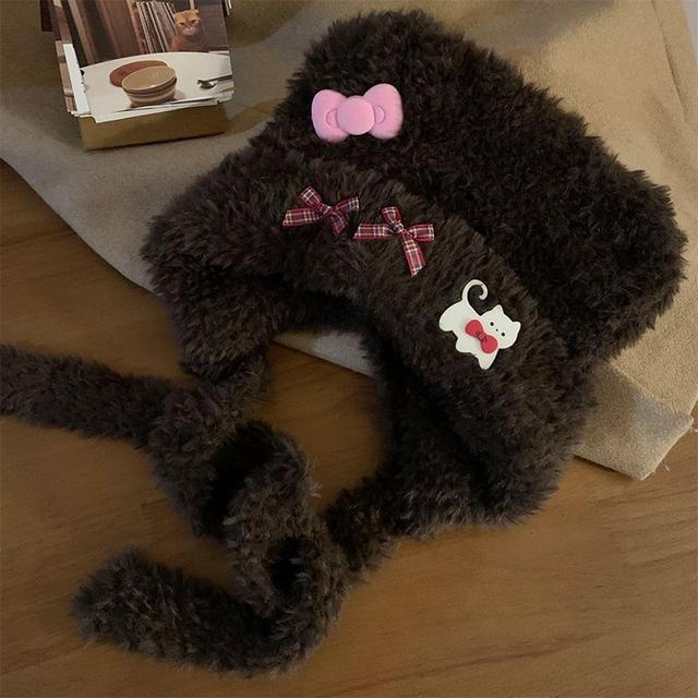 Bear Ear Applique Fluffy Knit Bonnet Product Image