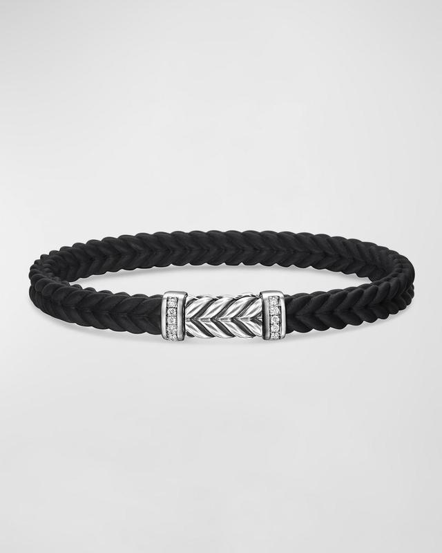 Mens Chevron Black Rubber Bracelet with Silver and Diamonds, 6mm Product Image