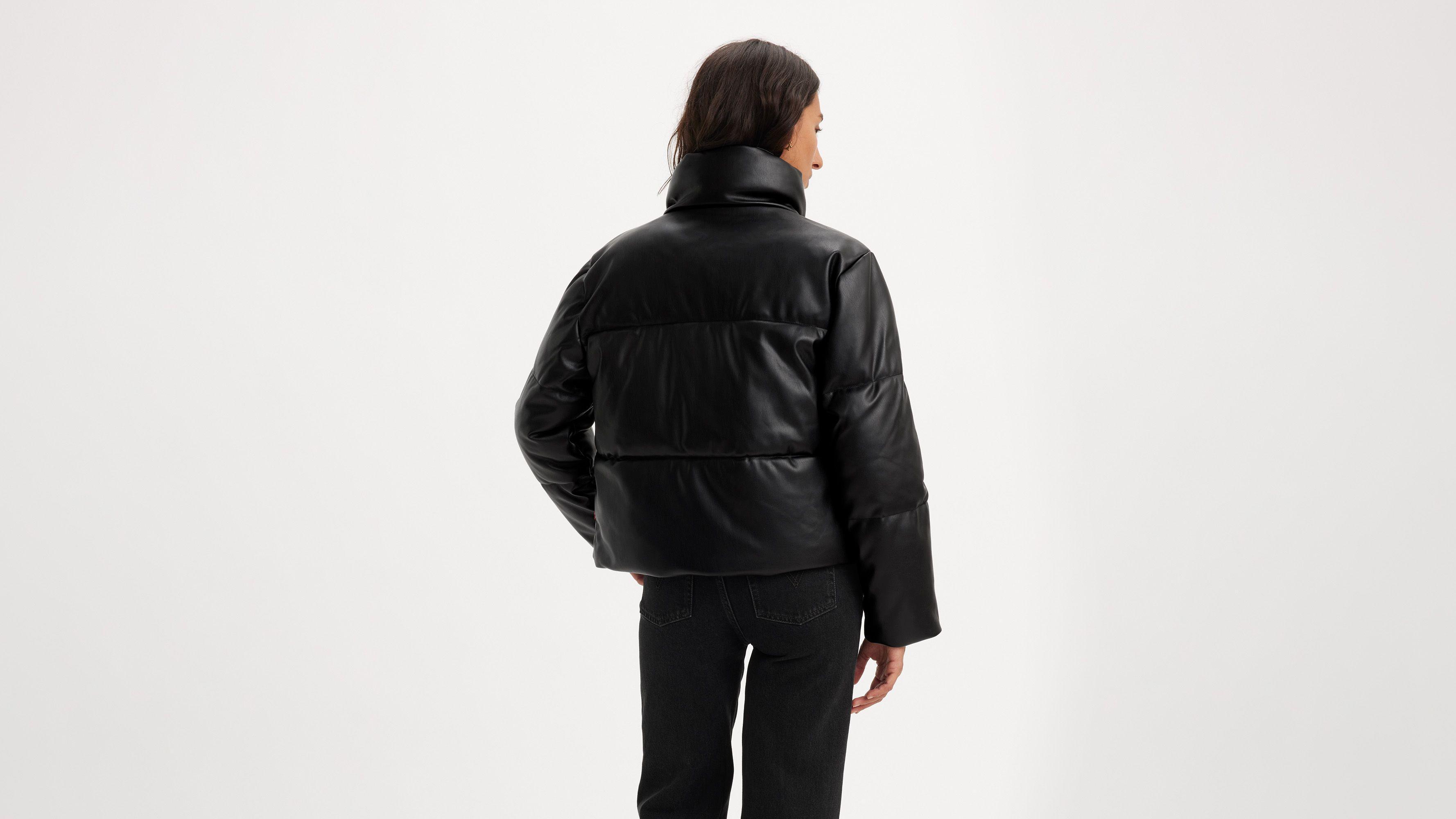 Faux Leather Puffer Jacket Product Image