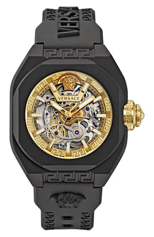 Versace Mens Swiss Automatic V-Legend Skeleton Black Rubber Strap Watch 42mm - Black Eco Ceramic Product Image