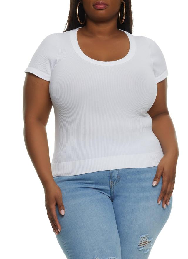 Womens Plus Size Rib Knit Short Sleeve Seamless Tee Product Image