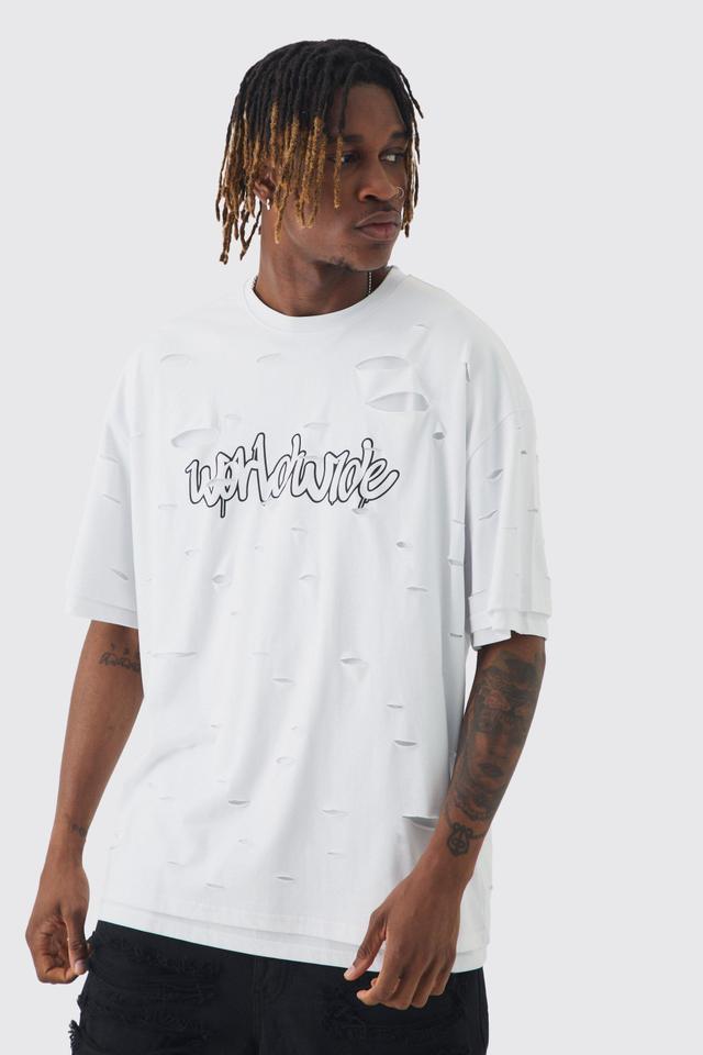 Tall Oversized Double Layer Worldwide T-shirt | boohooMAN USA Product Image