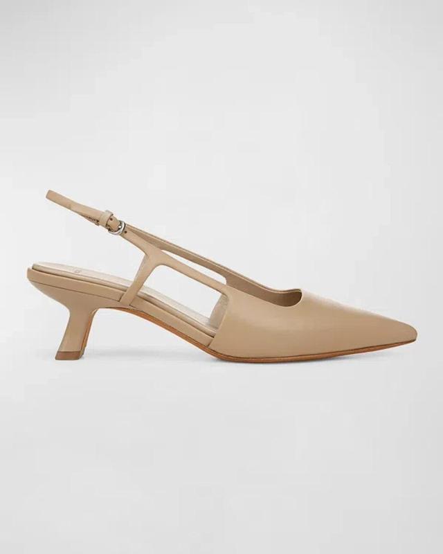 Bianca Leather Kitten Slingback Pumps In Beige Product Image