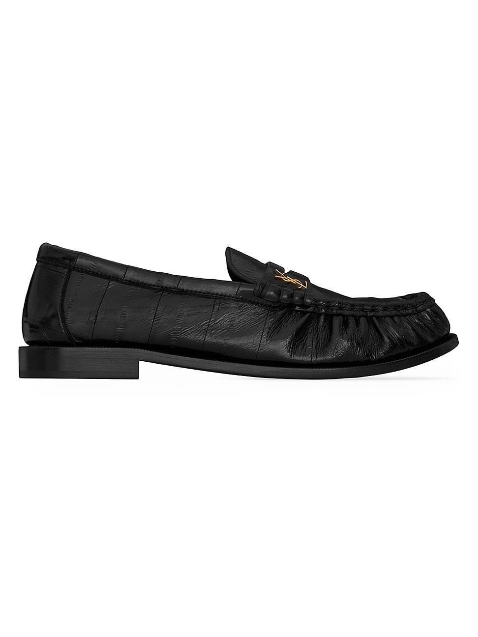 Saint Laurent - Logo-plaque 15 Eel-leather Loafers - Womens - Black Product Image