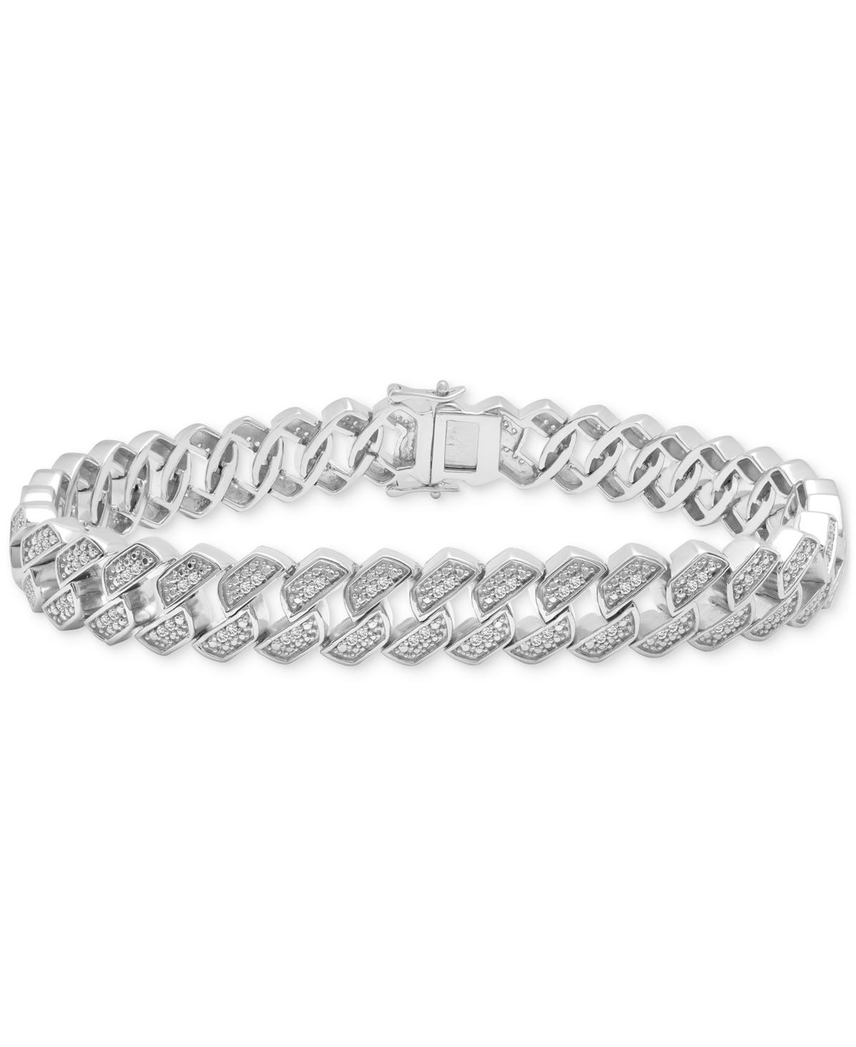 Mens Diamond Curb Link Bracelet (1 ct. t.w.) in Sterling Silver Product Image