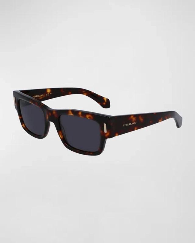 FERRAGAMO Men's Rivets Acetate Rectangle Sunglasses, 53mm In Dark Tortoise Product Image