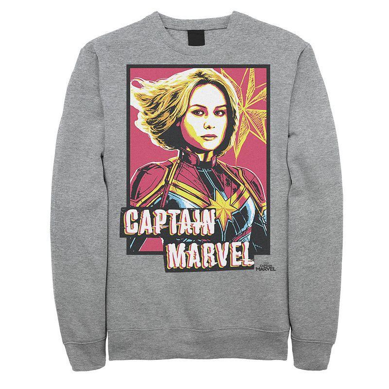 Mens Marvel Captain Marvel Saturated Portrait Poster Graphic Fleece Pullover Athletic Grey Product Image