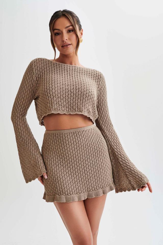 Sian Knit Long Sleeve Crop Top - Taupe Product Image