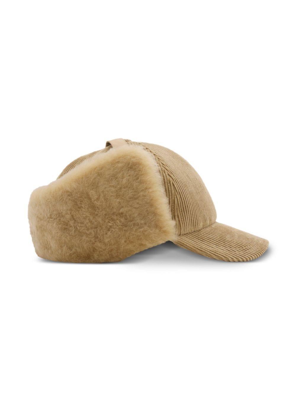 Shearling-trim Corduroy Cap In Beige Product Image