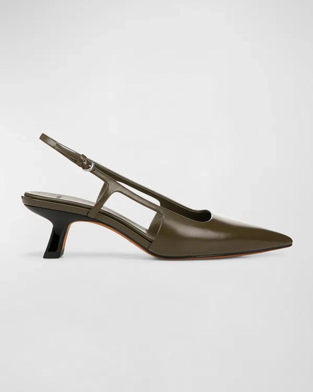 Bianca Leather Kitten Slingback Pumps In Military Green Leather Product Image