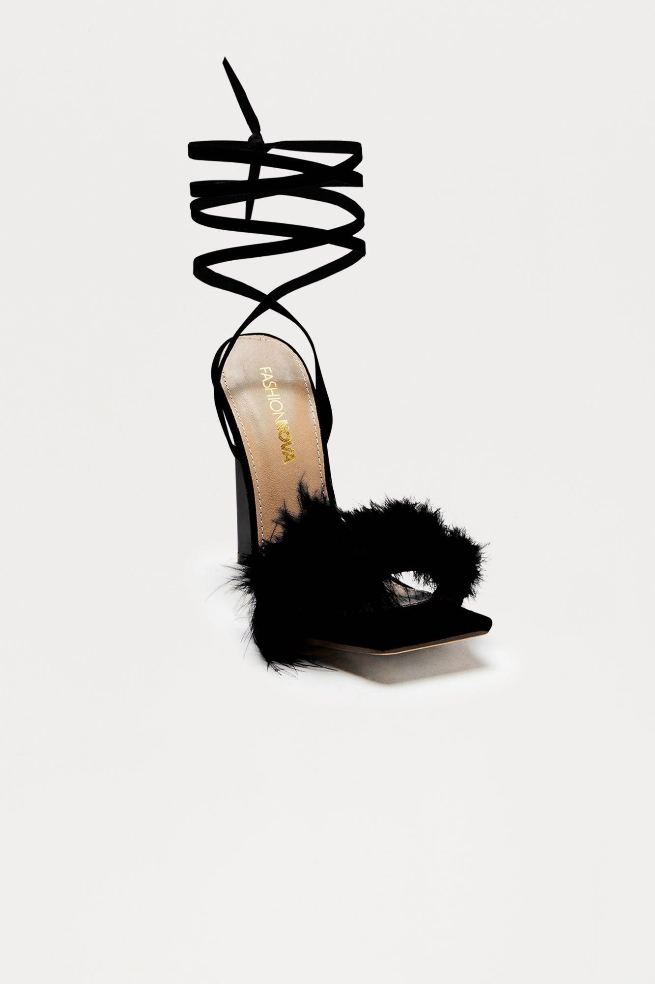 Aubrie Feather Wrap Up Heels - Black Product Image