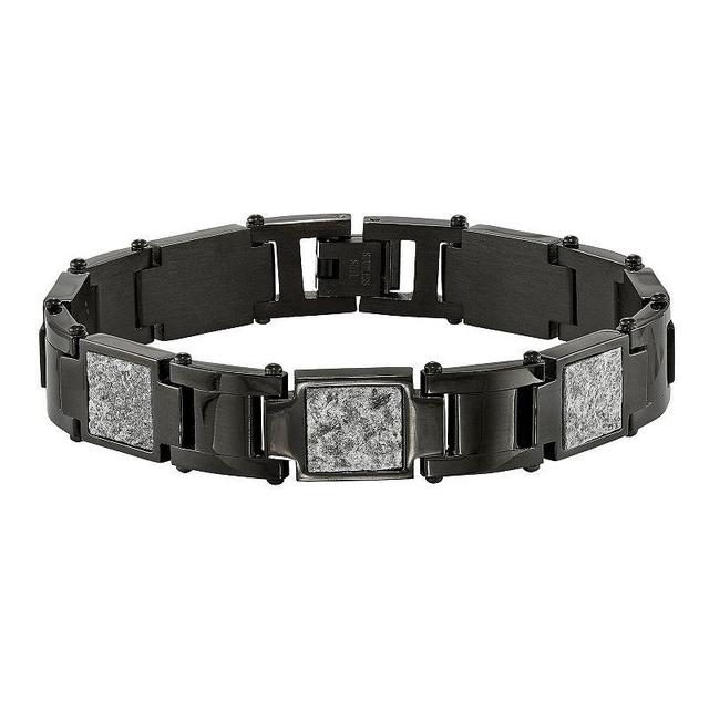 Mens Black Stainless Steel Sedimentary Rock Inlay Bracelet Product Image