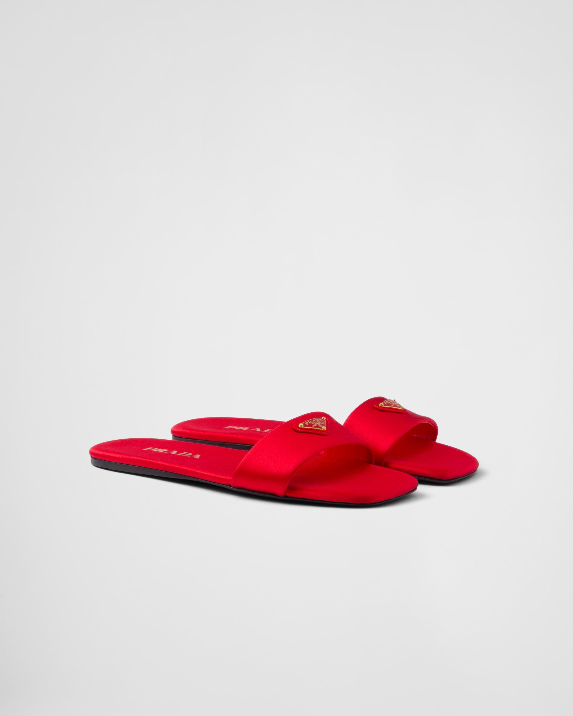 Satin Slide Sandals Flat Sole In Red Product Image