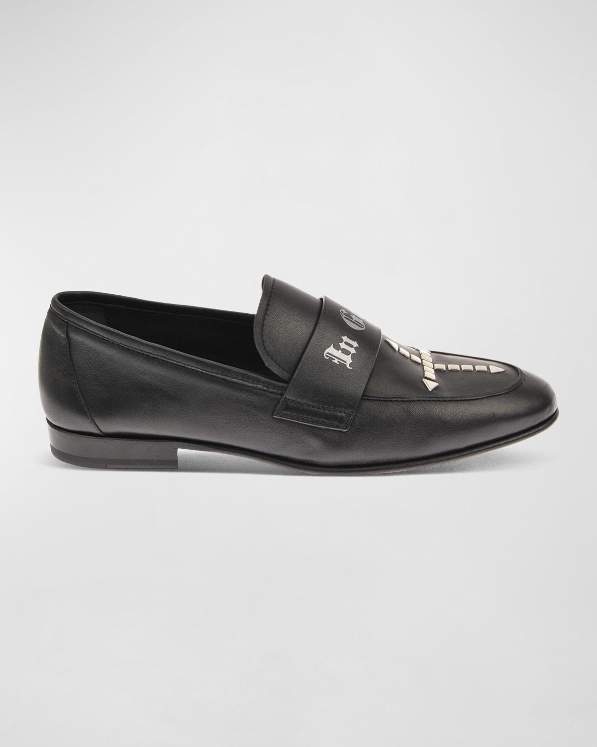 Mens Studded Cross Leather Loafers Product Image