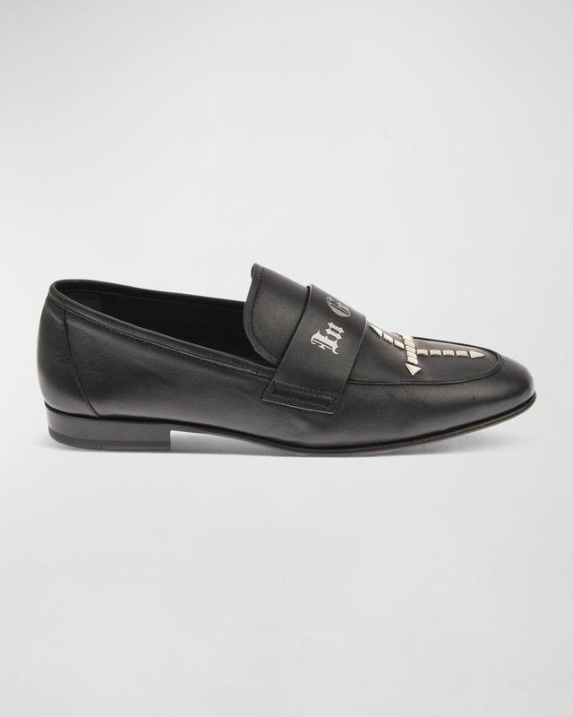 Mens Studded Cross Leather Loafers Product Image