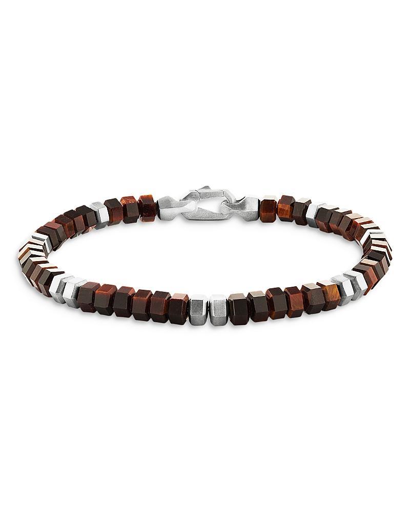 Mens Hex Bead Bracelet in Sterling Silver Product Image