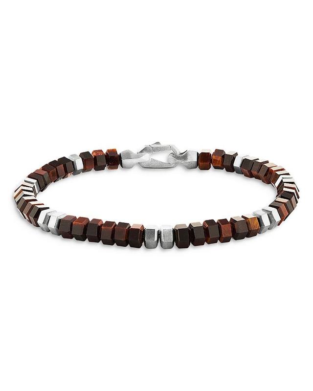 Mens Hex Bead Bracelet in Sterling Silver Product Image