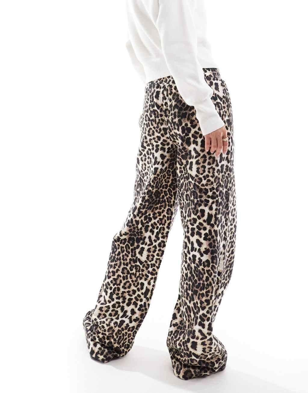 ASOS DESIGN heavyweight loopback wide leg sweatpants in leopard print Product Image