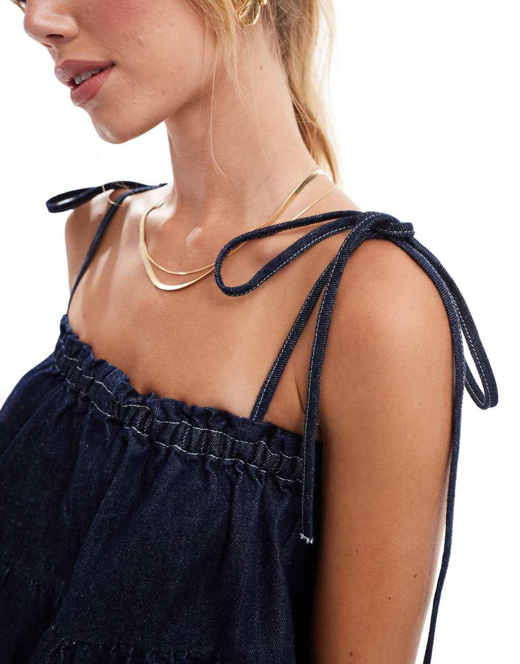 ASOS DESIGN denim tiered cami top in indigo Product Image