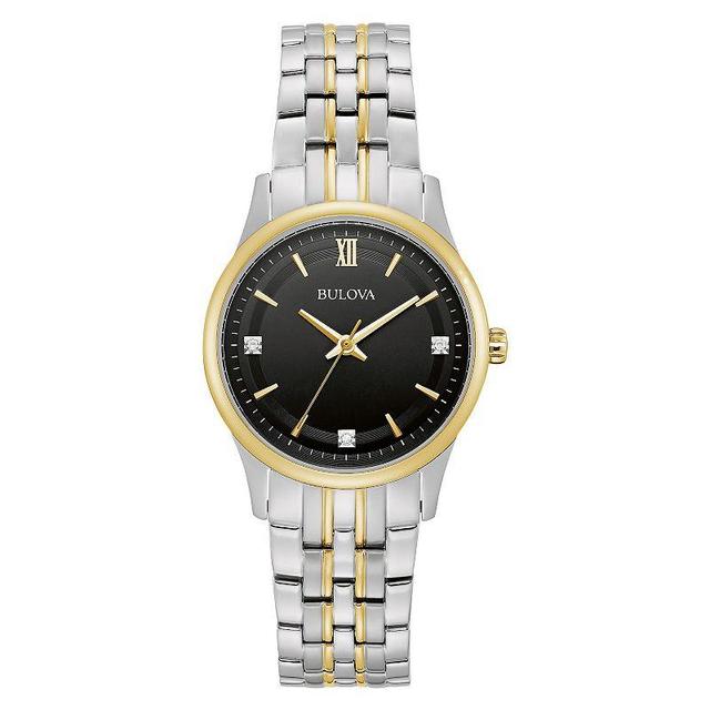 Bulova Womens Two-Tone Stainless Steel Diamond Accent Dial Bracelet Watch - 98P196 Silver Gold Product Image