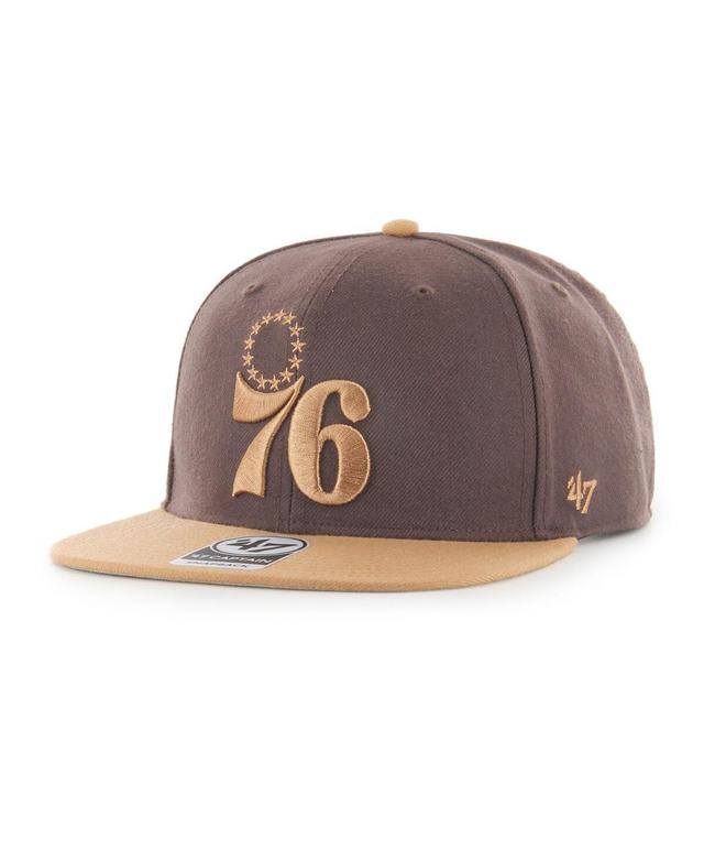 Mens 47 Brown Philadelphia 76ers No Shot Two-Tone Captain Snapback Hat Product Image