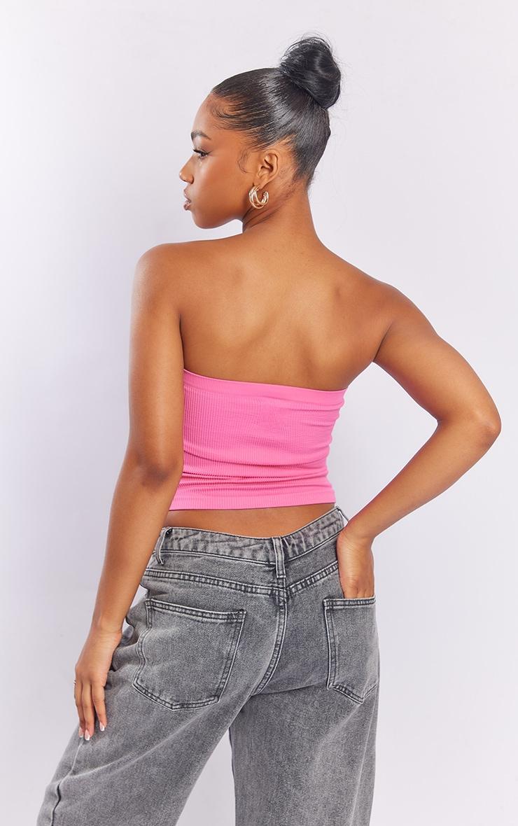 Pink Snatched Rib Ladder Front Bandeau Product Image