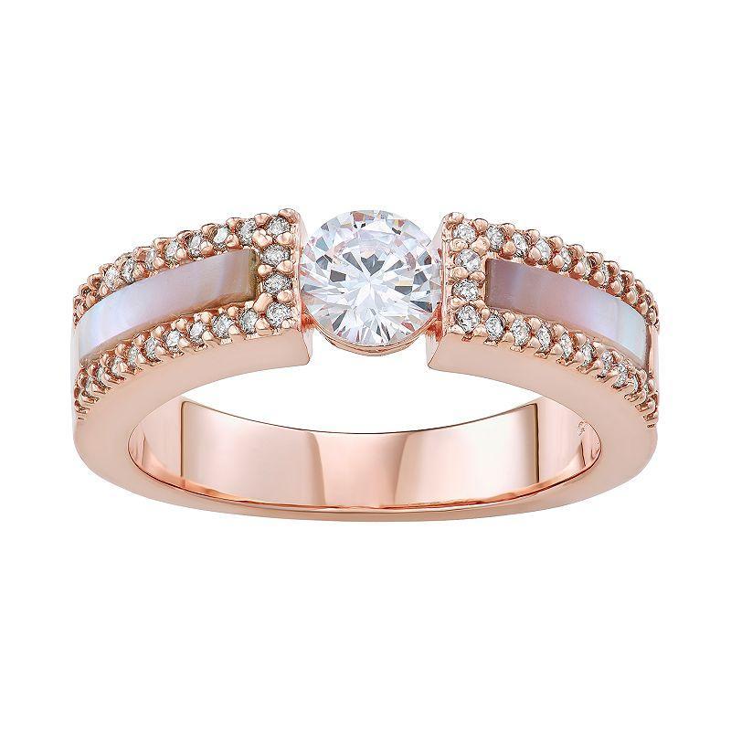 14k Rose Gold Over Silver Cubic Zirconia & Mother-of-Pearl Ring, Womens Pink Tone Product Image