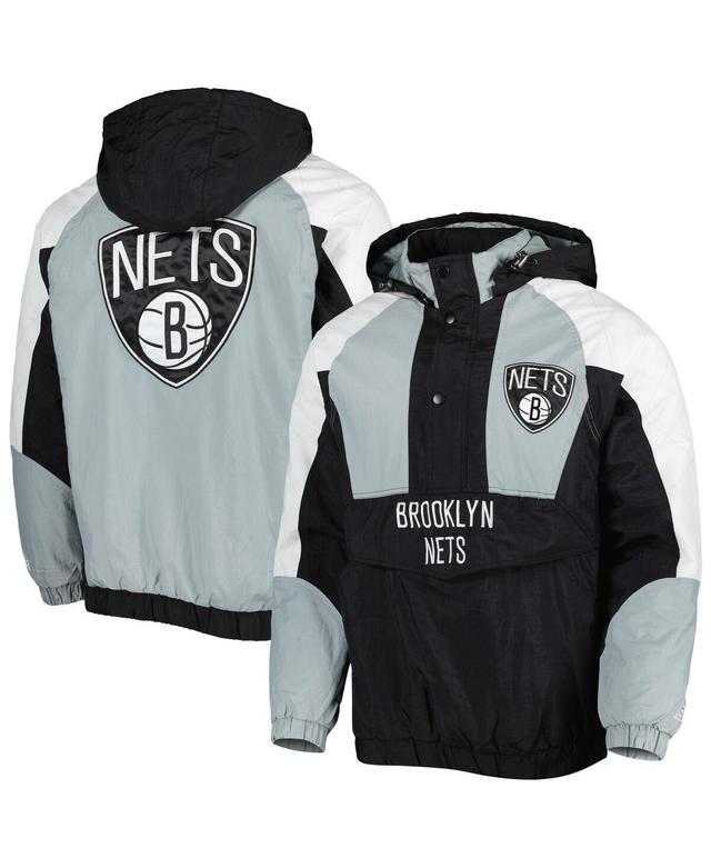 Mens Starter Black Brooklyn Nets Body Check Raglan Hoodie Half-Zip Jacket Product Image