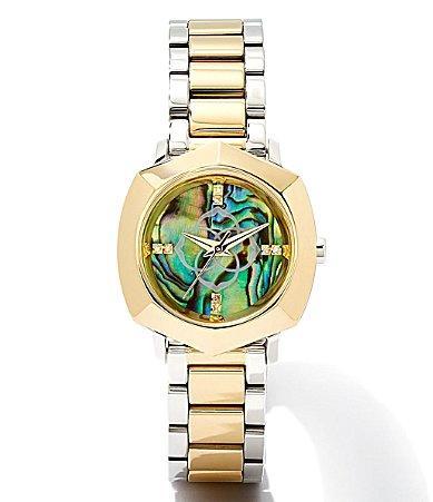 Kendra Scott Womens Dira Gold Three Hand Two Tone Stainless Steel Abalone Bracelet Watch Product Image