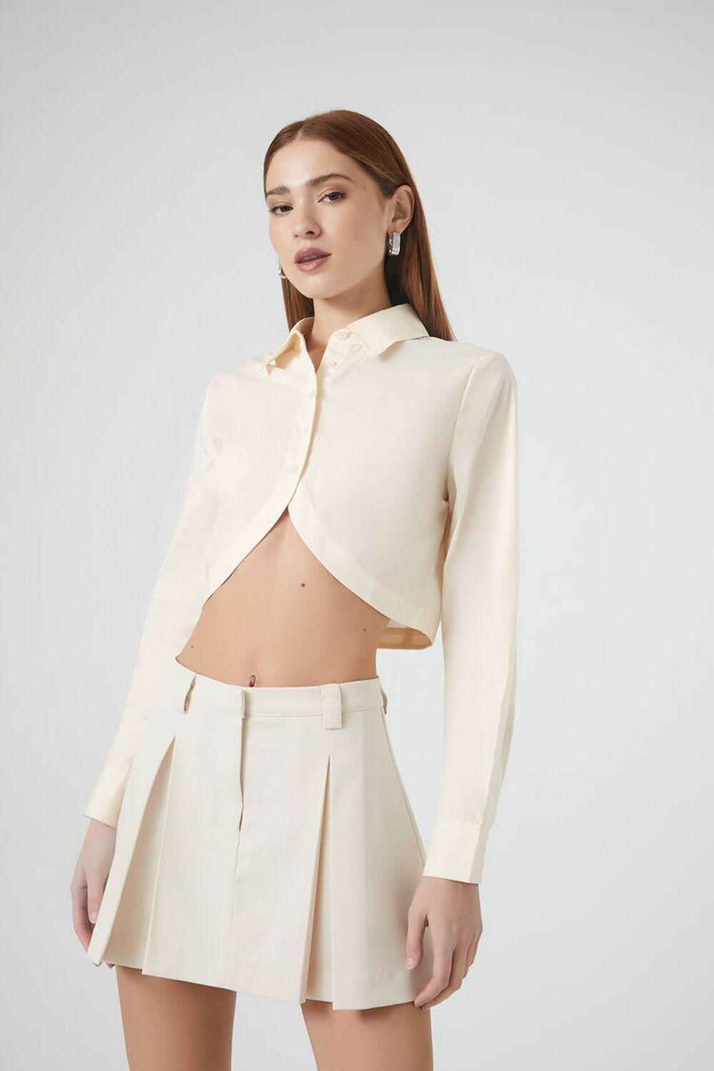 Poplin Notched-Hem Cropped Shirt | Forever 21 Product Image