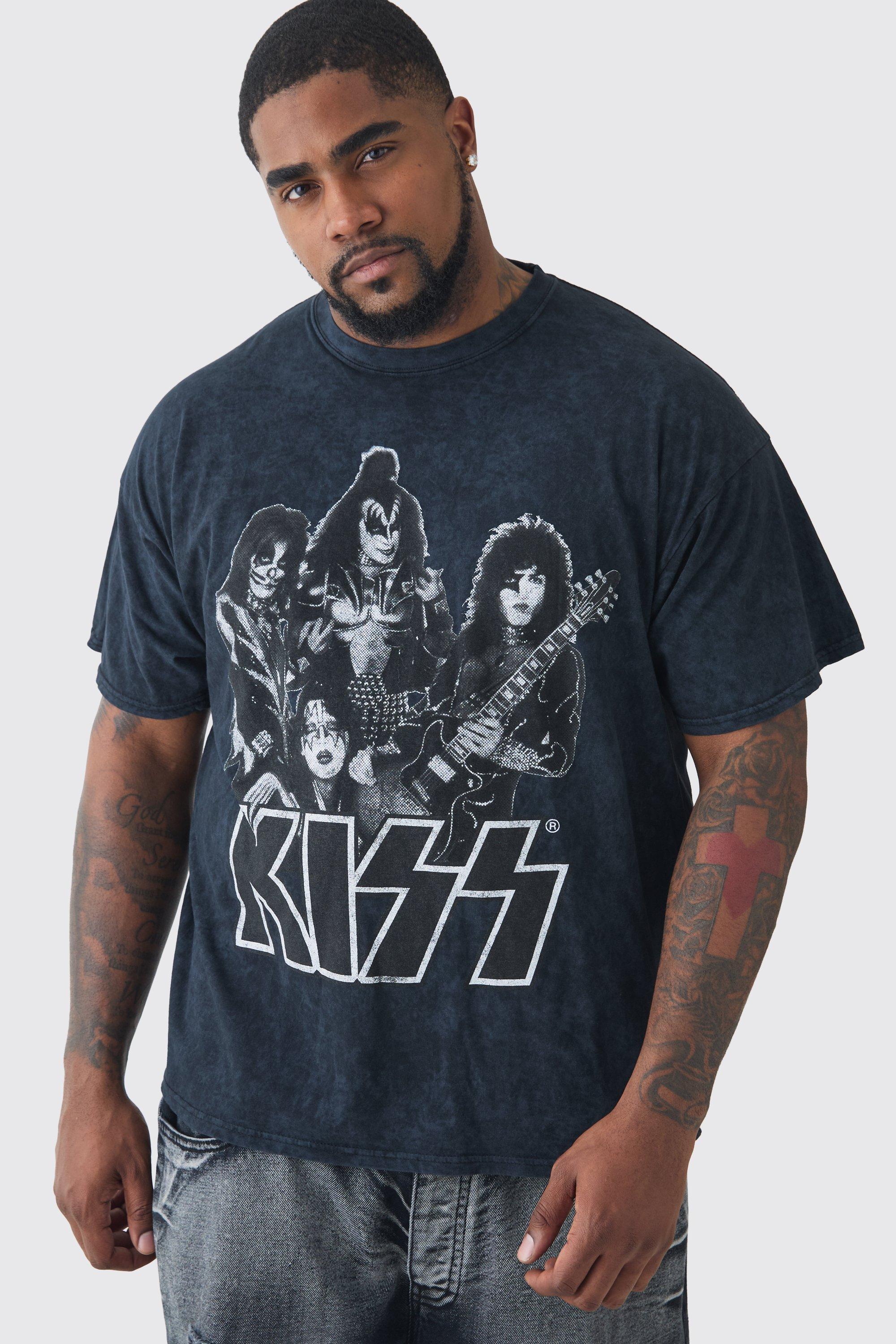 Plus Kiss License Acid Wash Tour Graphic T-shirt | boohooMAN USA Product Image