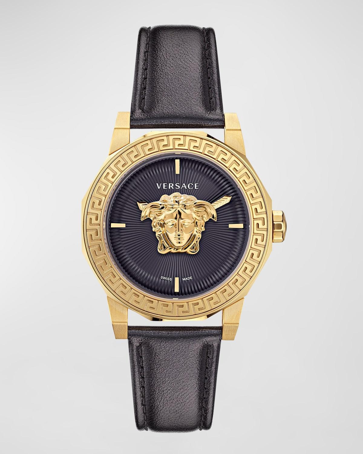 Mens Medusa Deco IP Yellow Gold & Leather Strap Watch/38MM Product Image