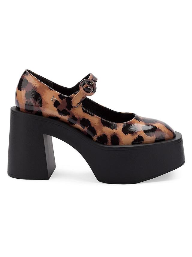 Womens Olivia Leopard-Print Patent Leather Mary Jane Pumps Product Image