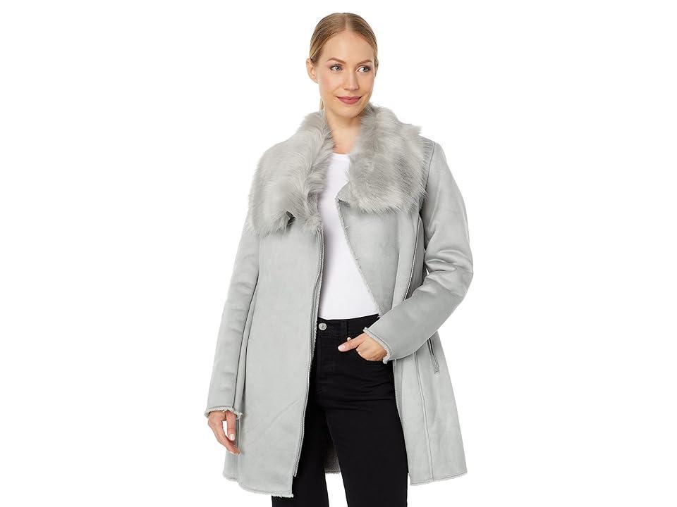 Calvin Klein Asymmetrical Faux Shearling (Grey) Women's Coat Product Image