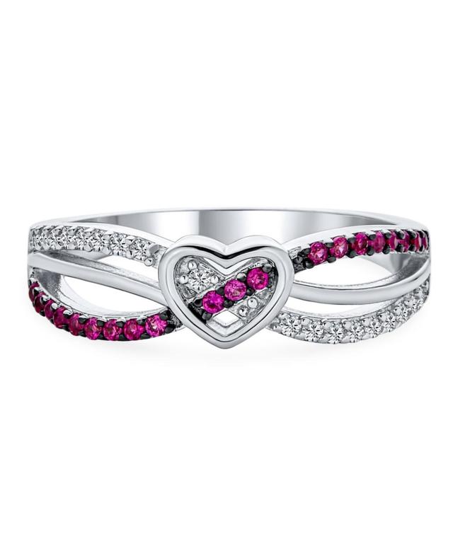 Romantic Danity Cz Accent Cubic Zirconia Twisting Intertwined Bands Pink Infinity Promise Heart Ring For Women .925 Sterling Silver Product Image