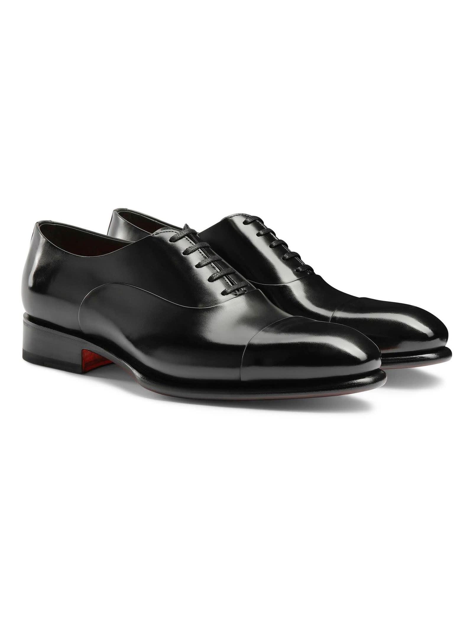 SANTONI Men's Polished Black Leather Oxford Shoe Product Image