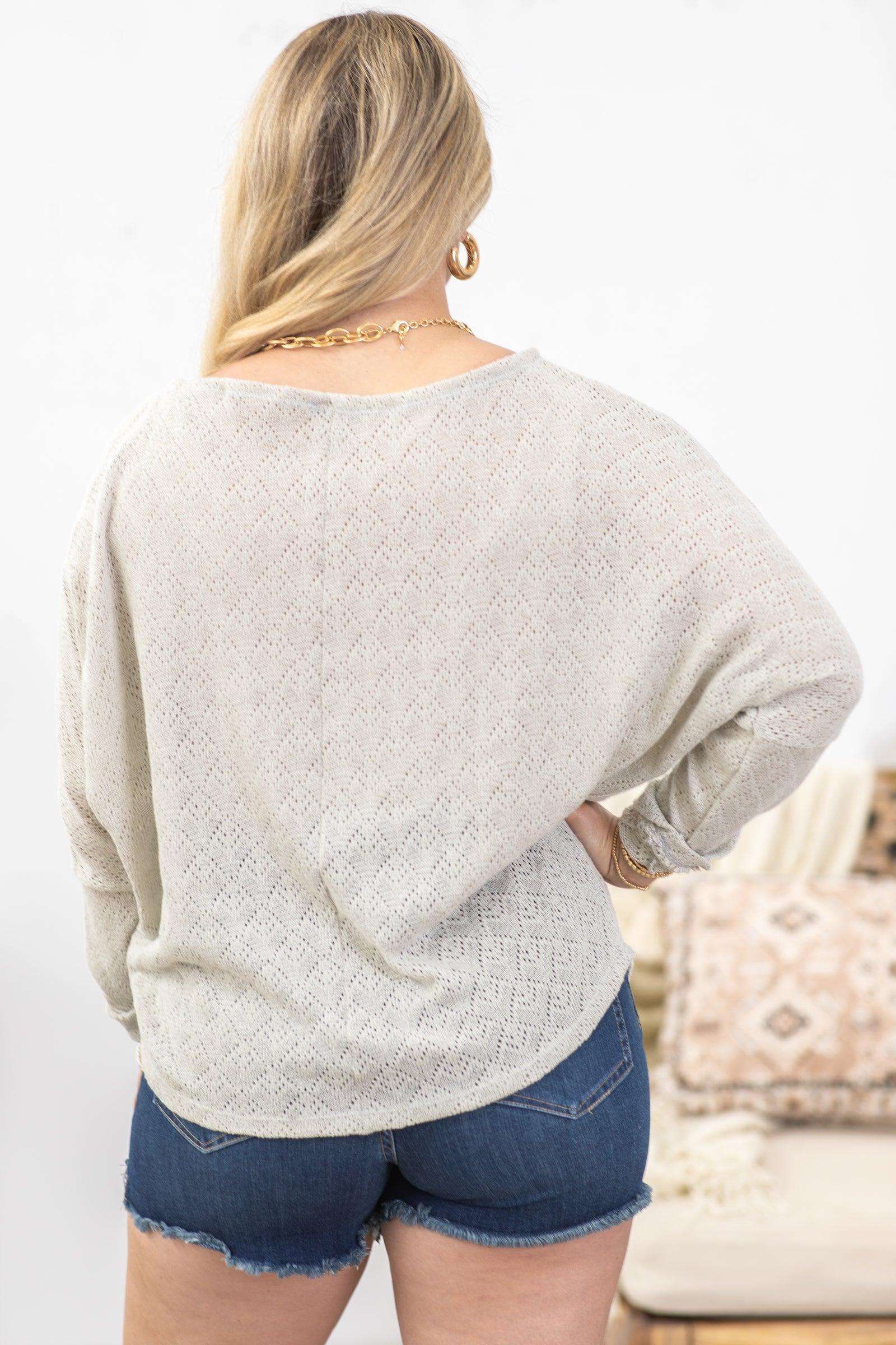 Grey Pointelle Detail Long Sleeve Knit Top Product Image