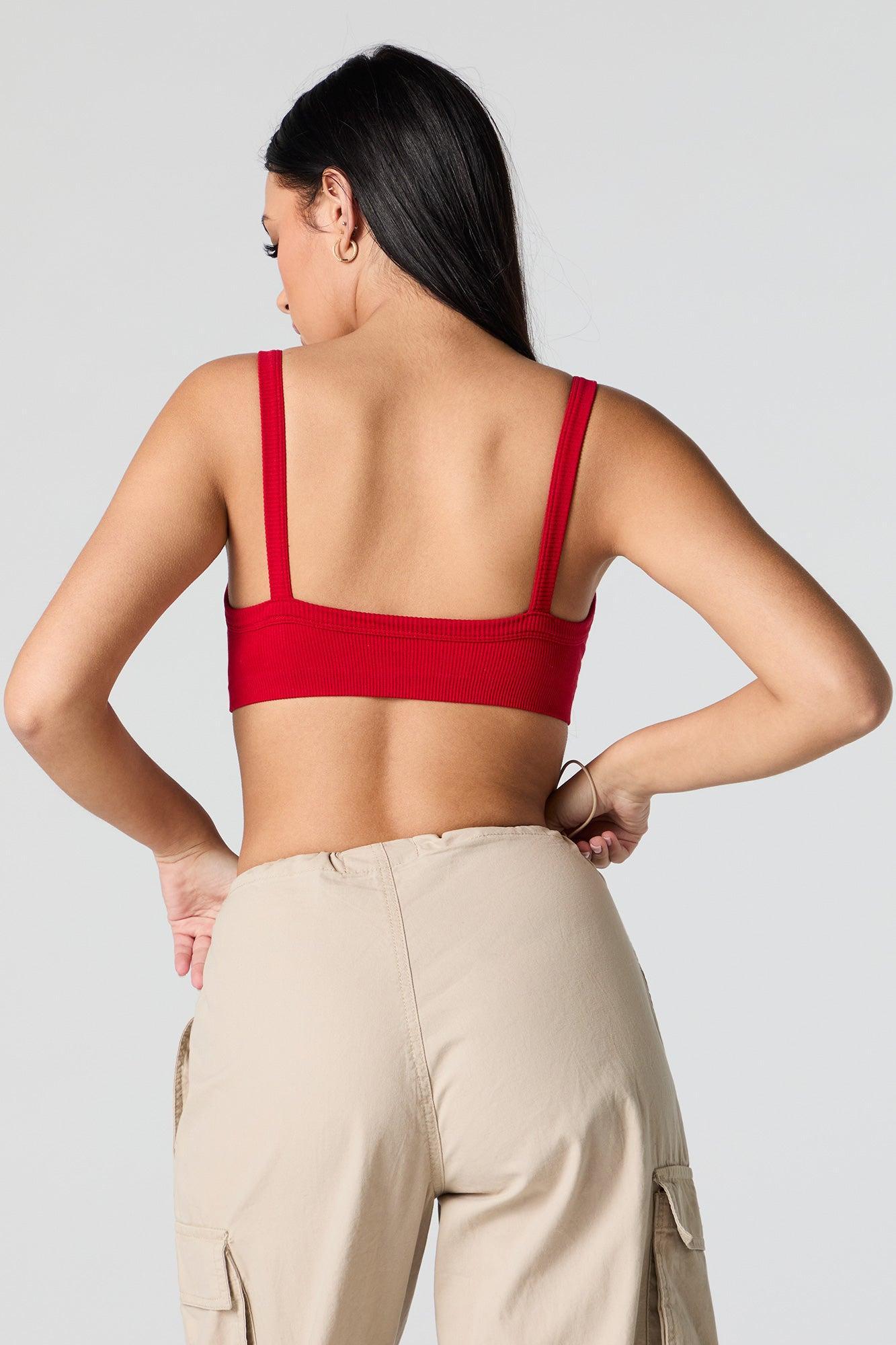 Seamless Ribbed Cropped Tank with Built-In Bra Cups Female Product Image