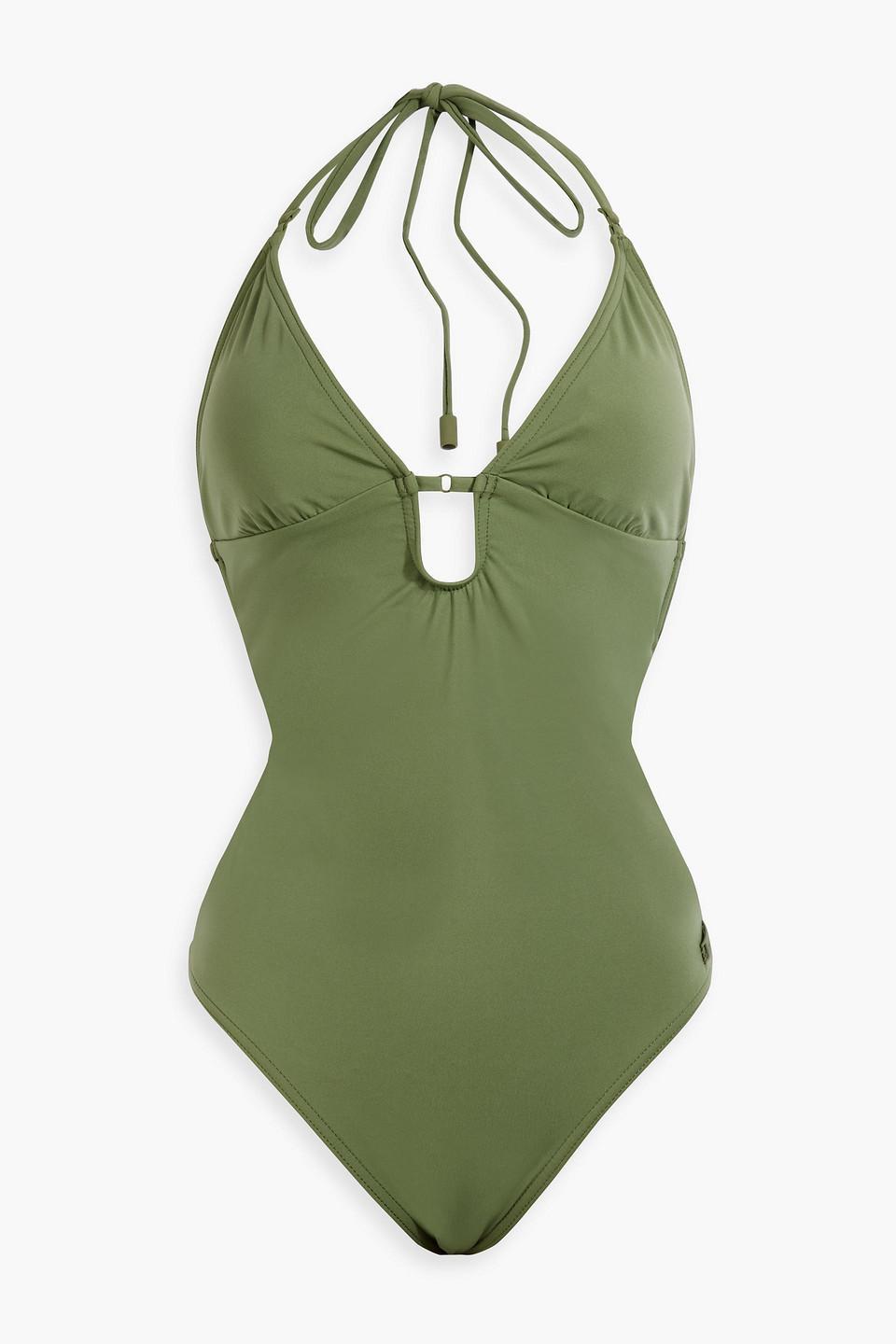 Separates Sculpt Cutout Halterneck Swimsuit In Army Green Product Image