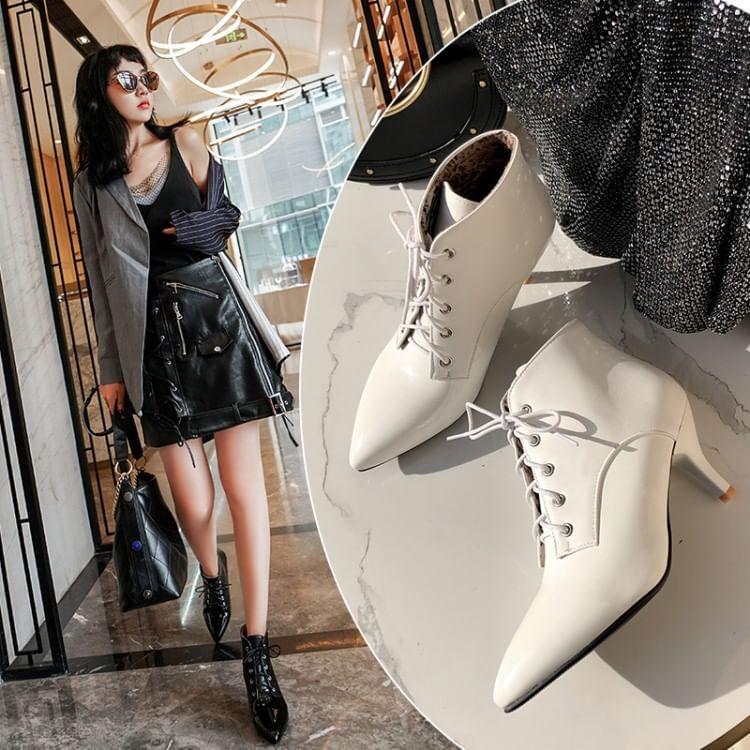 Pointed Toe Lace Up High Heel Short Boots product image