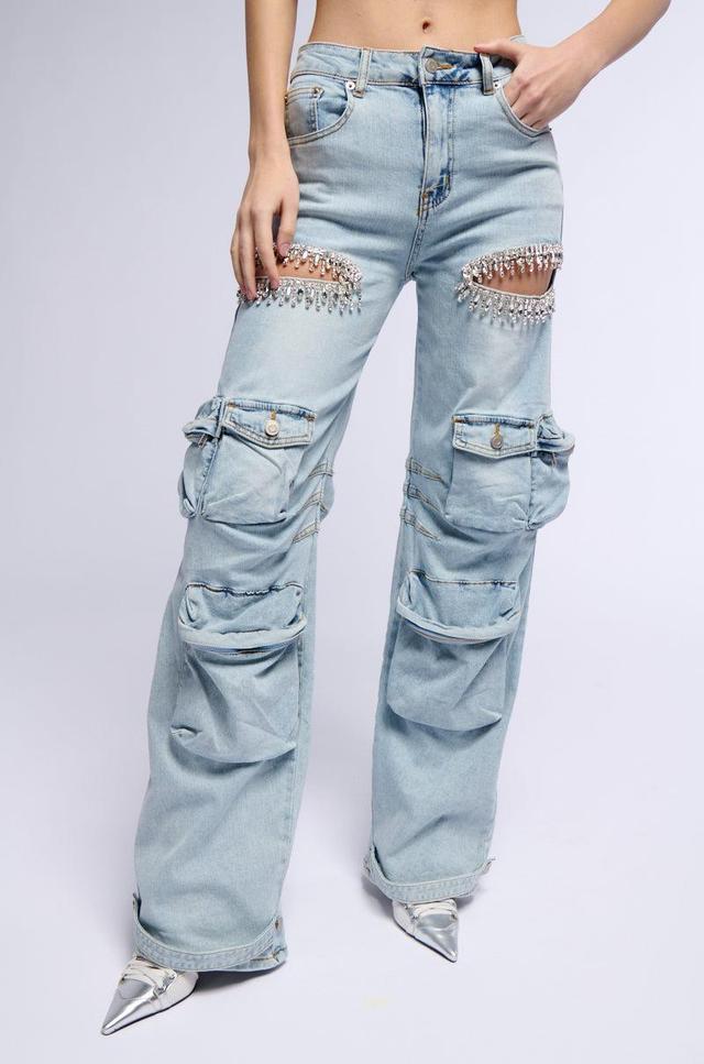 CALLING THE SHOTS CARGO DENIM WITH RHINESTONES Product Image