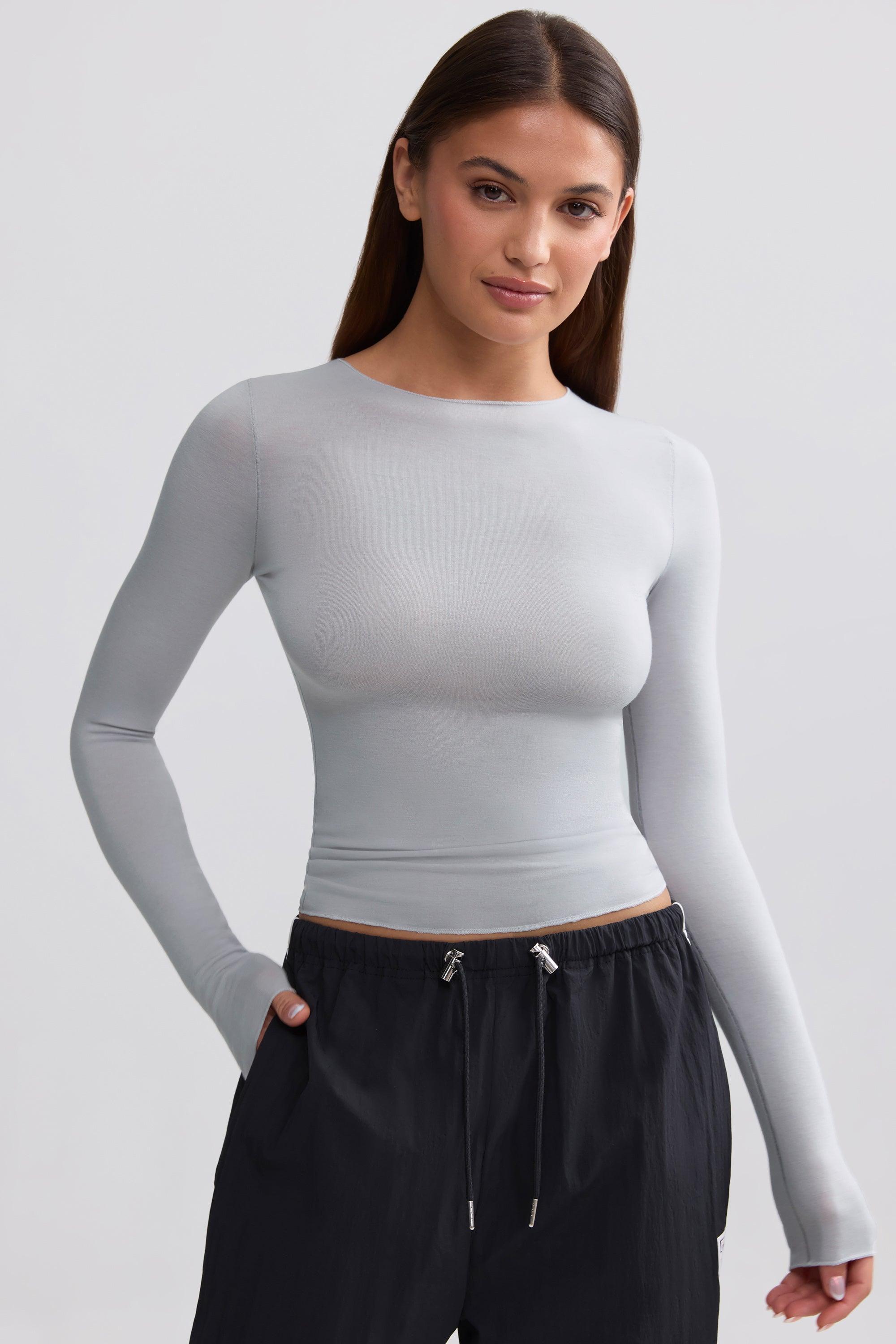 Sheer Long-Sleeve Top in Ice Grey Product Image