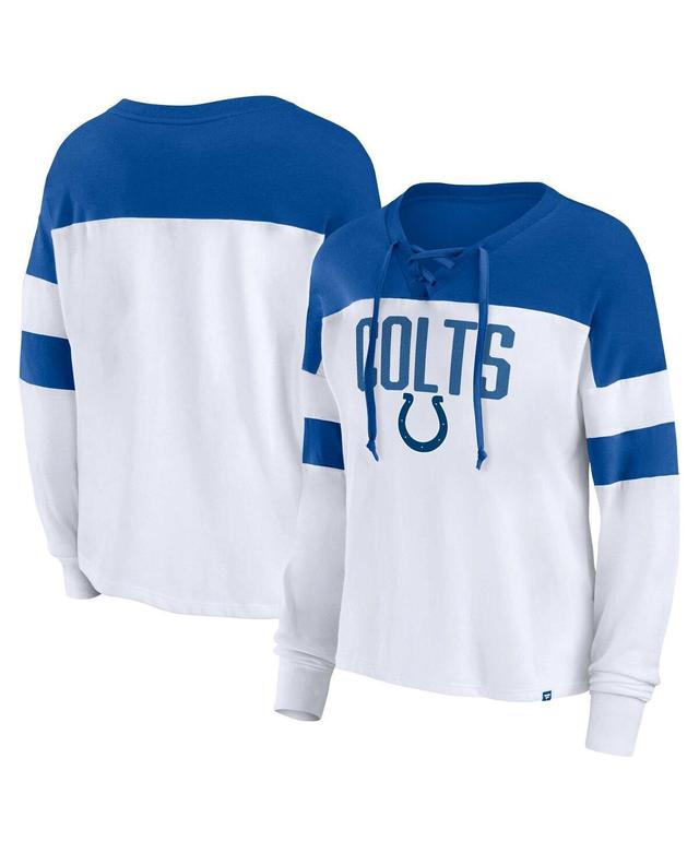 Womens Fanatics Branded White/Royal Indianapolis Colts Plus Size Even Match Lace-Up Long Sleeve V-Neck Top Product Image