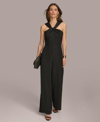 Donna Karan Womens Twist-Neck Wide-Leg Jumpsuit Product Image