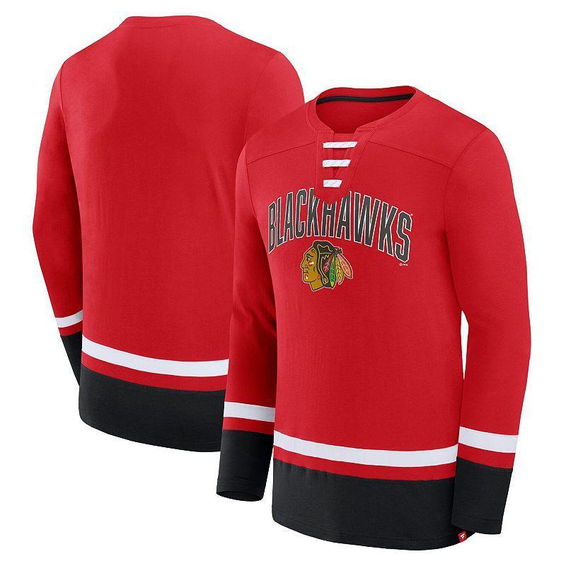 Mens Fanatics Branded Chicago Blackhawks Back Pass Lace-Up Long Sleeve T-Shirt Product Image