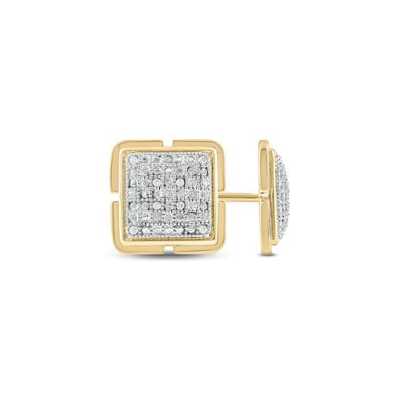 Men's 1/20 CT. T.w. Square-Shaped Multi-Diamond Convex Vintage-Style Stud Earrings in Sterling Silver with 14K Gold Plate Product Image