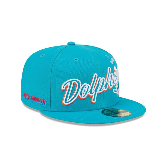 Miami Dolphins Script Sided 59FIFTY Fitted Hat Male Product Image