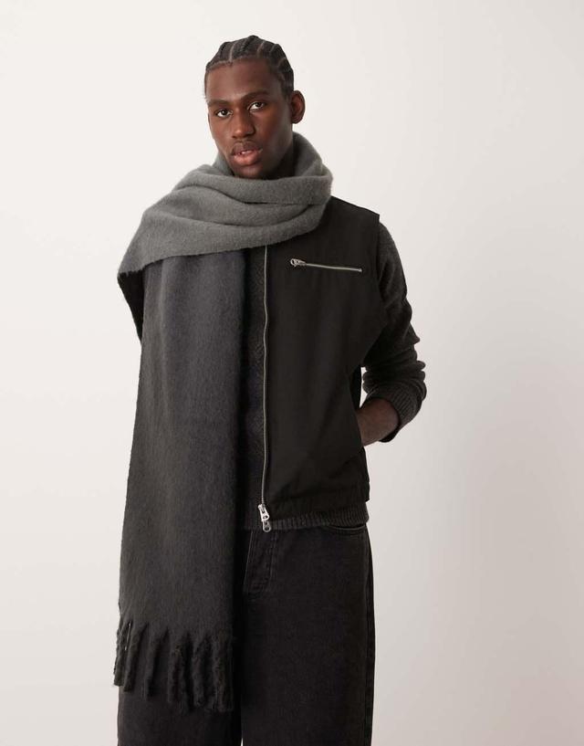 ASOS DESIGN ombre fluffy blanket scarf in black Product Image